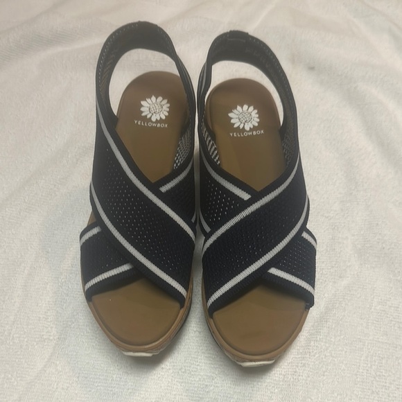 Blue and White Wedges with Cross-Strap Design - Picture 1 of 4